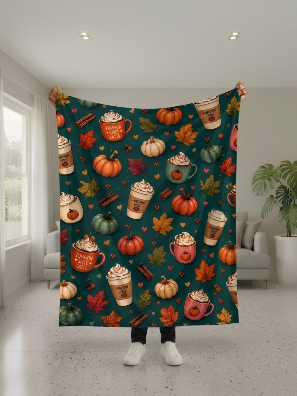 Autumn Pumpkin Spice Blanket - Teal